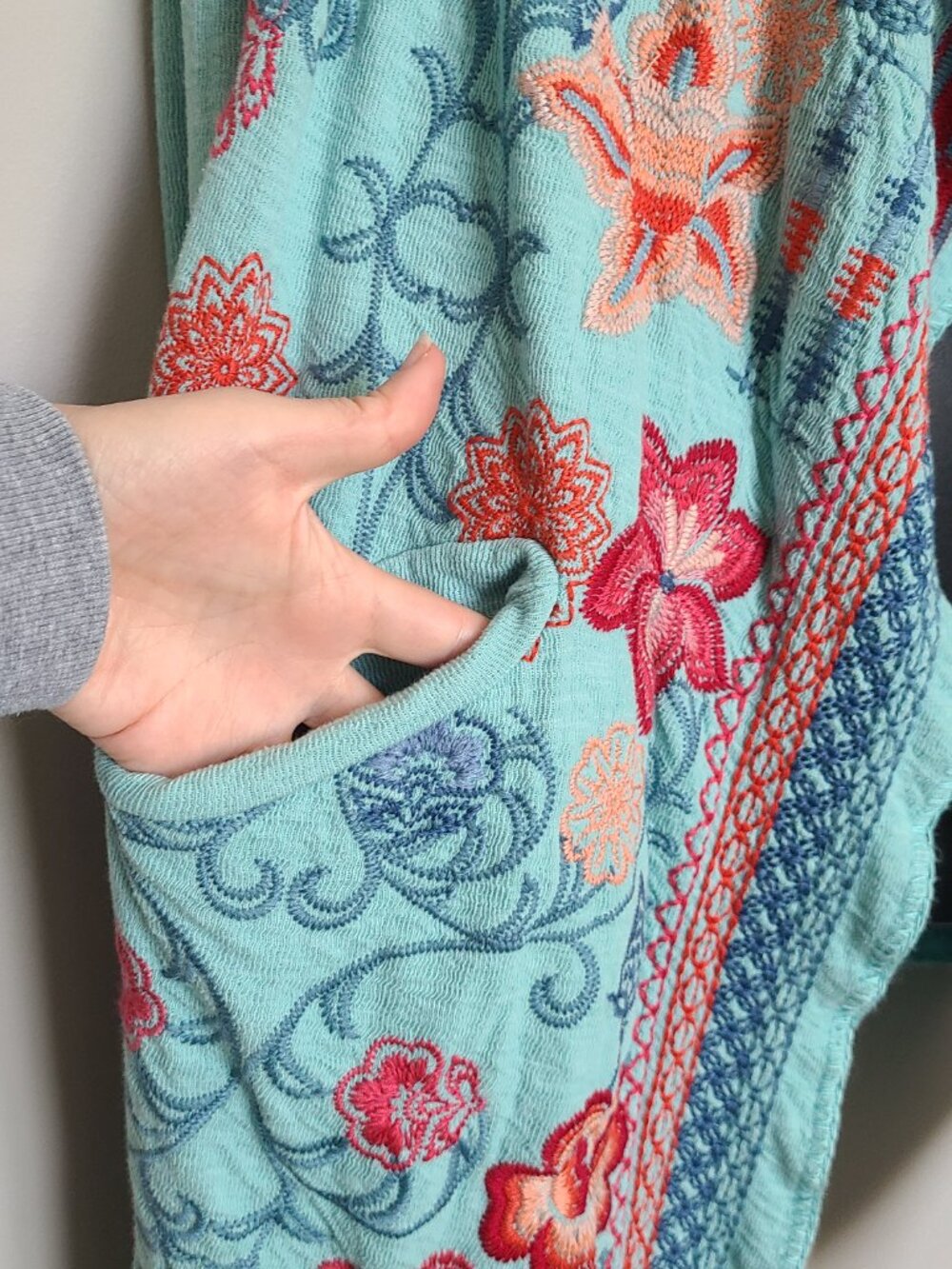 Biya Johnny Was Turquoise Embroidered Open Front Cardigan Size Medium - Picture 5 of 6